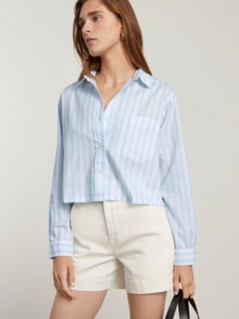 Everlane Light Blue And White Striped Casual Button-Down Shirt